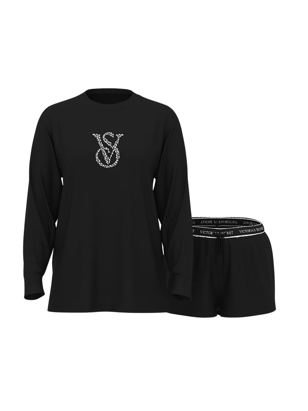 Victoria's Secret Cotton Rhinestone Logo Pajama Set Black New