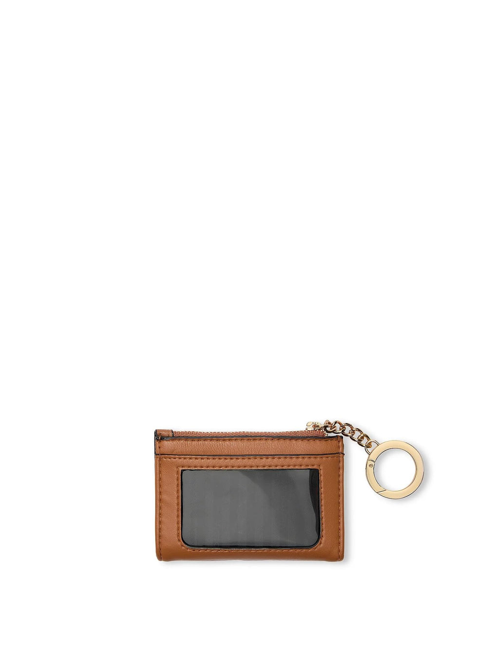 Victoria's Secret Women's Quilted Foldover Card Case Keychain Wallet, Compact Mini Coin Purse with Zipper Pocket, Brown New