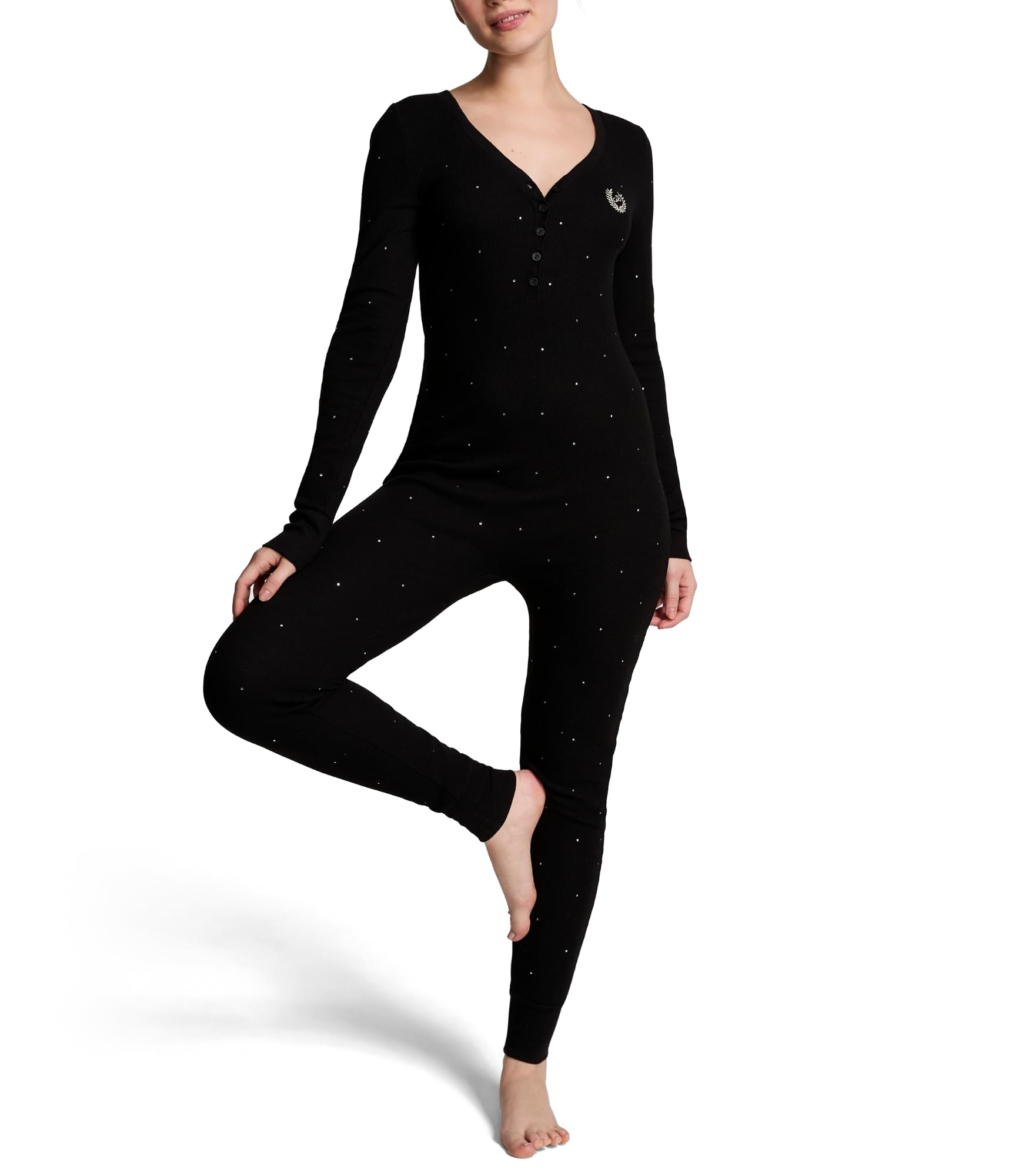 Victoria's Secret PINK Thermal Onesie Pajama Set, Sleepwear for Women, Pure Black (S)
