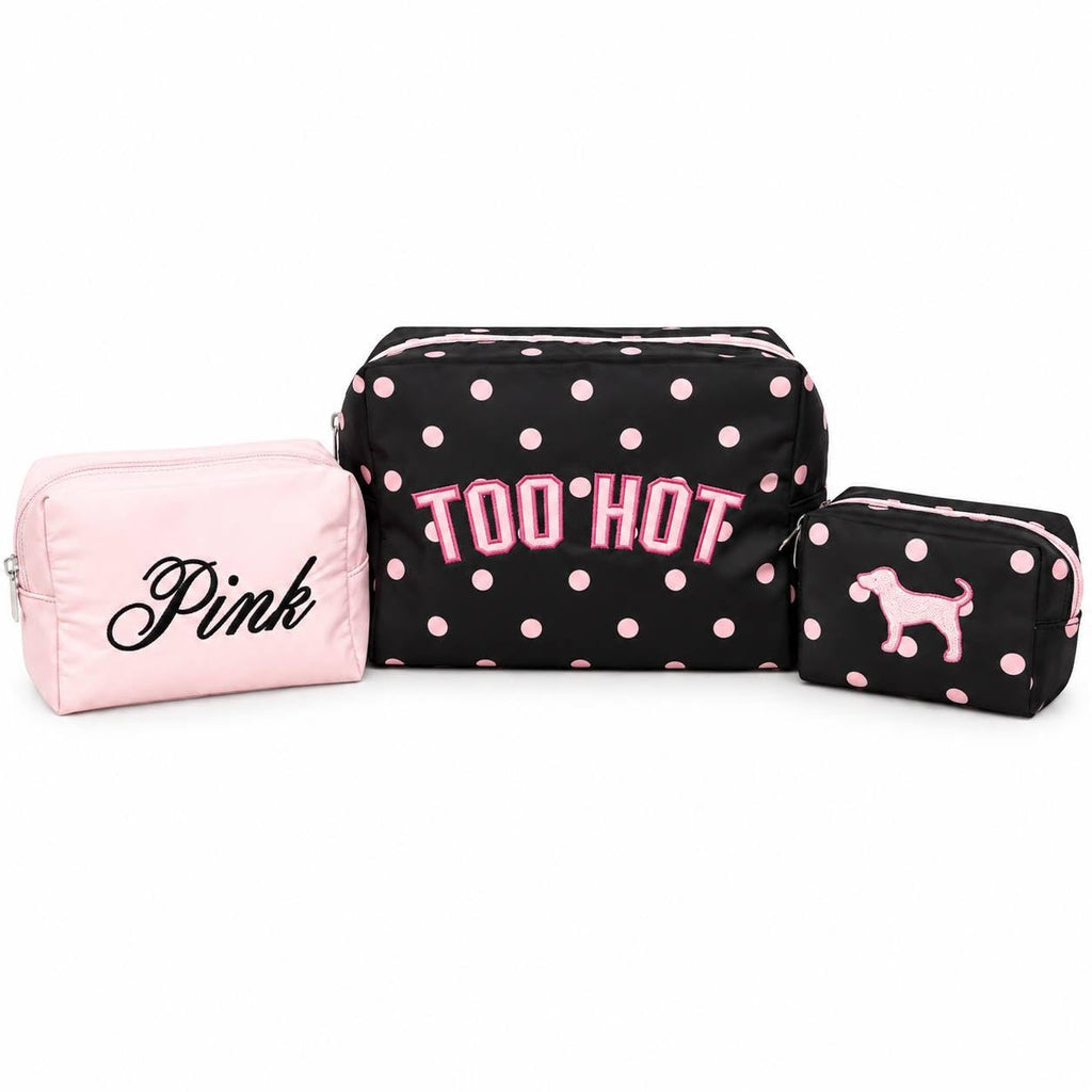 Victoria's Secret PINK Women's Makeup Bag Trio, Too Hot, O/S