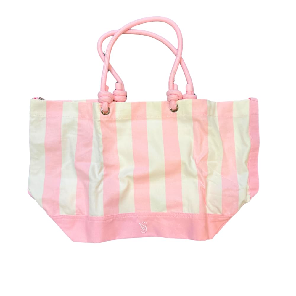 Victoria's Secret Heritage Stripe Rope Handle Tote Bag – Pink & White Canvas Beach Tote