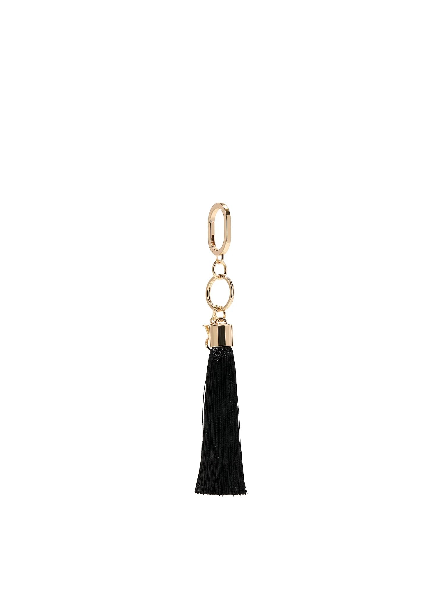 Victoria's Secret Tassel Bag Charm Keychain Black Gold-Tone Hardware New