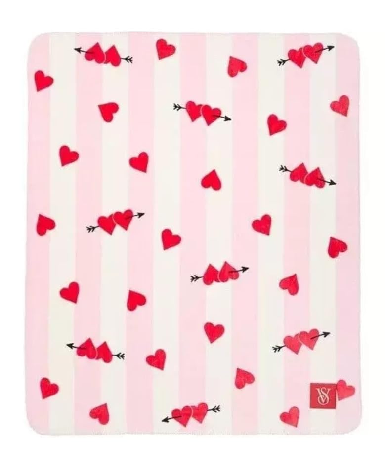 Victoria's Secret Plush Throw Blanket Hearts Print 50x60 Super Soft New