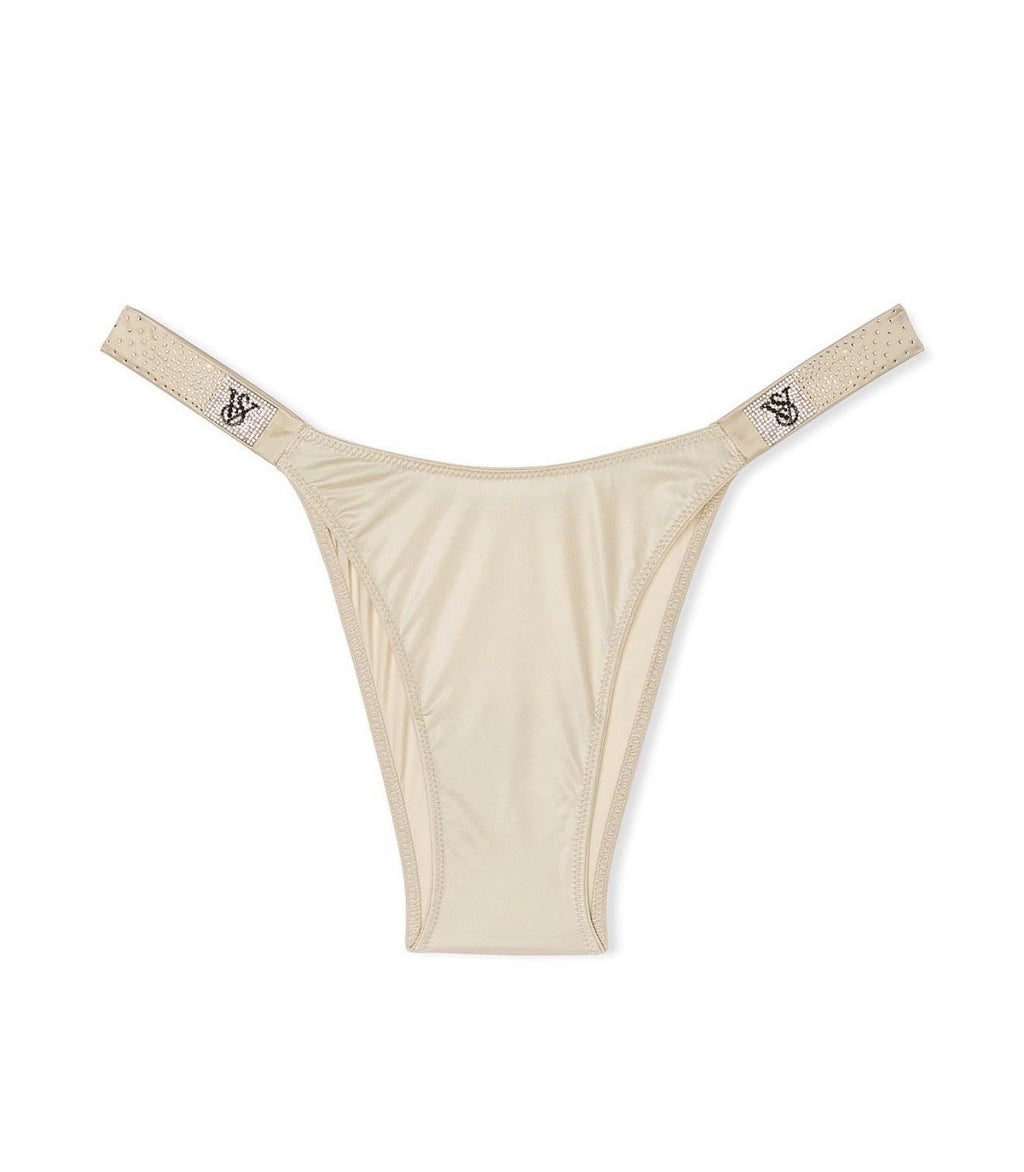 Victoria's Secret Rhinestone Scattered Shine Strap Brazilian Panty Color Beige New
