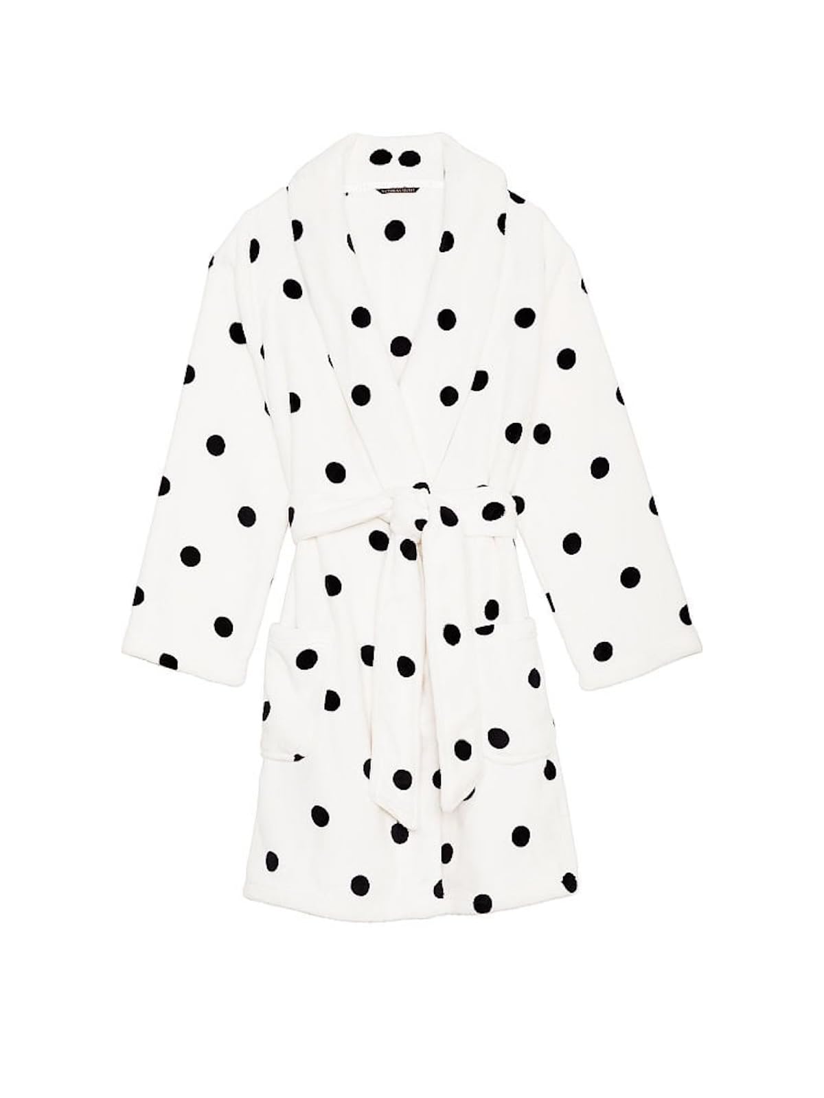 Victoria's Secret Short Cozy Robe Color White/Black Dots Size Med/Large New
