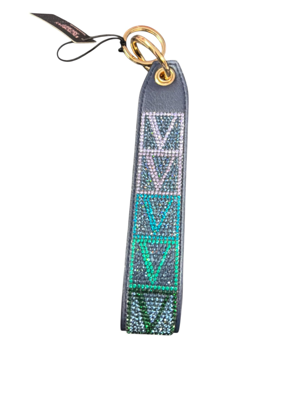 Victoria's Secret Rhinestone Wristlet Keychain Strap Multicolor Blue Shine Gold-Tone Hardware New