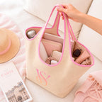 Victoria's Secret Ombré Monogram Logo Tote Bag – Women’s Summer Beach Tote with Gradient Print & Faux Leather Trim