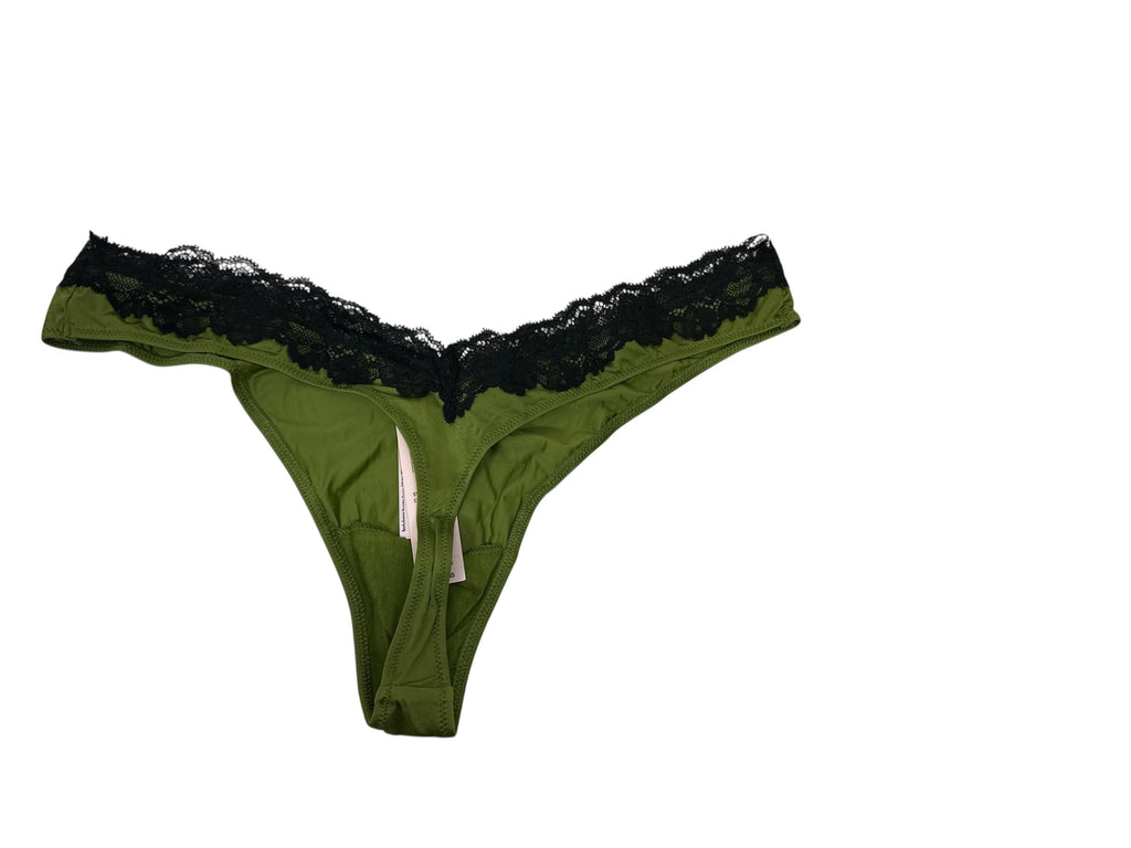 Victoria's Secret Lace Trim High Leg Thong Panty Green Black Women New