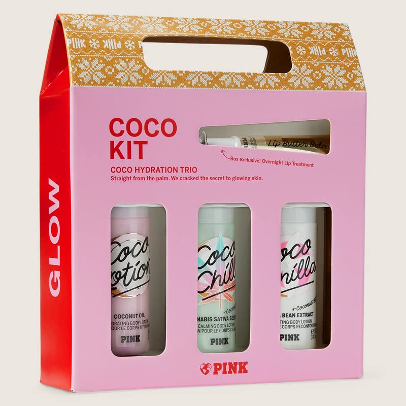 Victoria's Secret PINK Coco Body Care Gift Set: Coco, Coco Chill, Coco Vanilla Mini Lotions & Lip Mask 1.87 Fl Oz (Pack of 4)