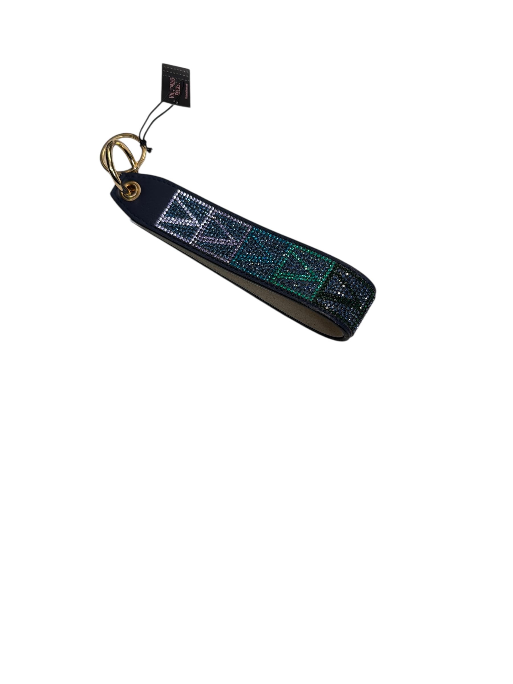 Victoria's Secret Rhinestone Wristlet Keychain Strap Multicolor Blue Shine Gold-Tone Hardware New