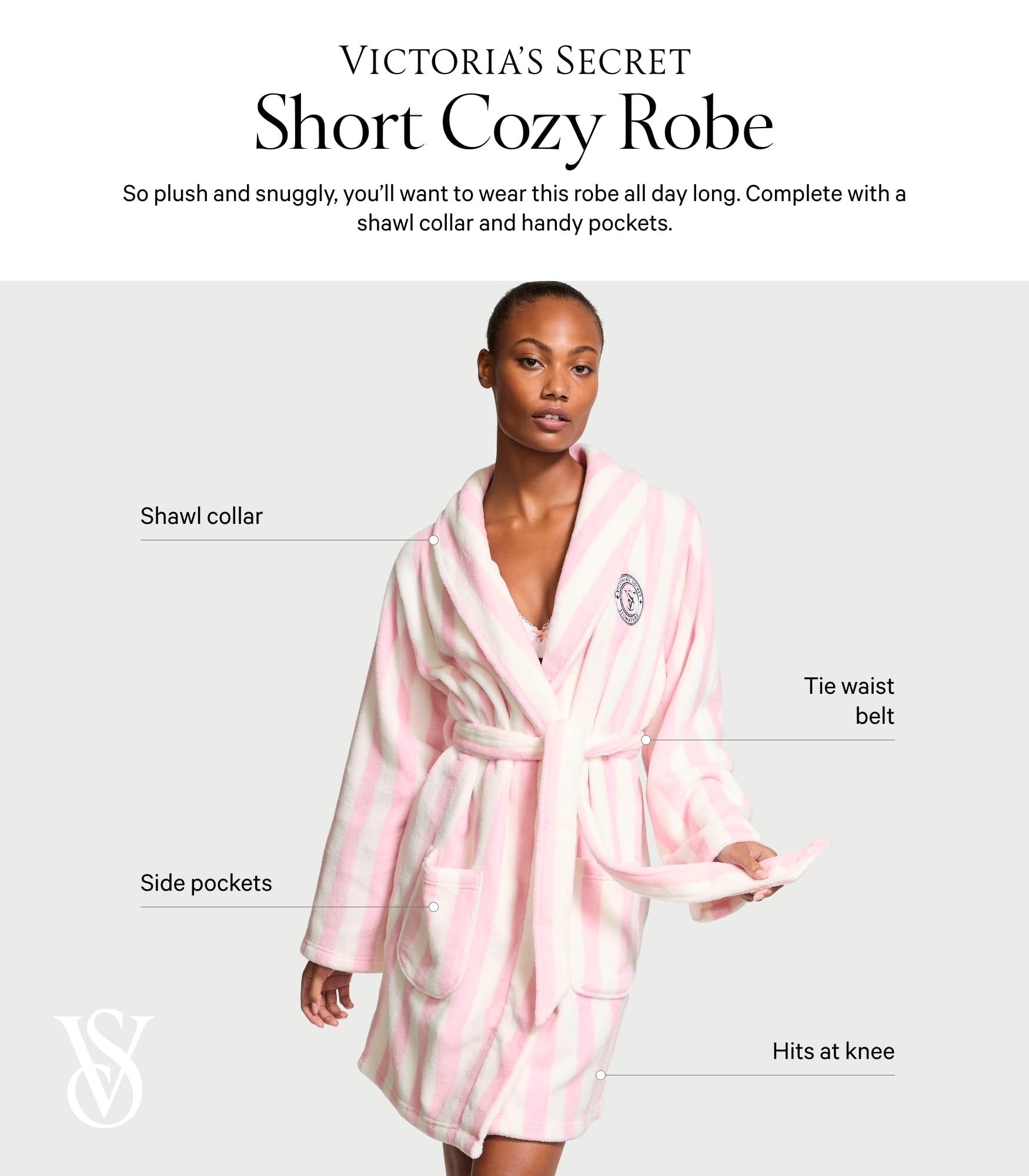 Victoria's Secret Short Cozy Robe, Robes for Women, Black (XS/S)