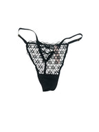 Victoria's Secret Very Sexy Geo Daisy Lace Adjustable V-String Panty Color Black New (US, Alpha, Large, Regular, Regular, Black)