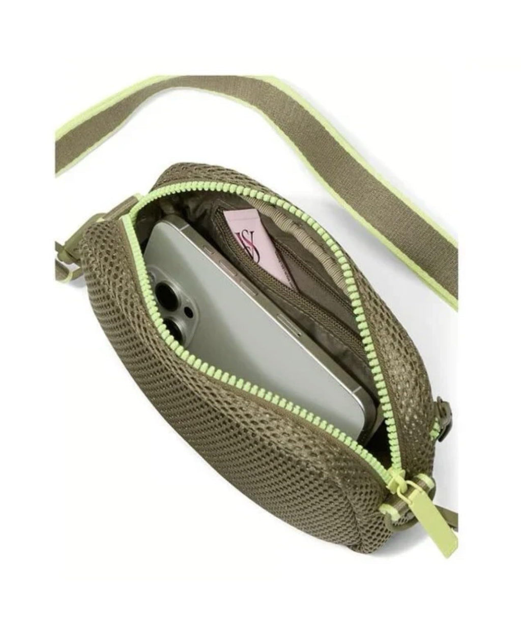 Victoria’s Secret VSX Belt Bag Crossbody Green Mesh Fanny Pack Adjustable Strap Zip Closure New