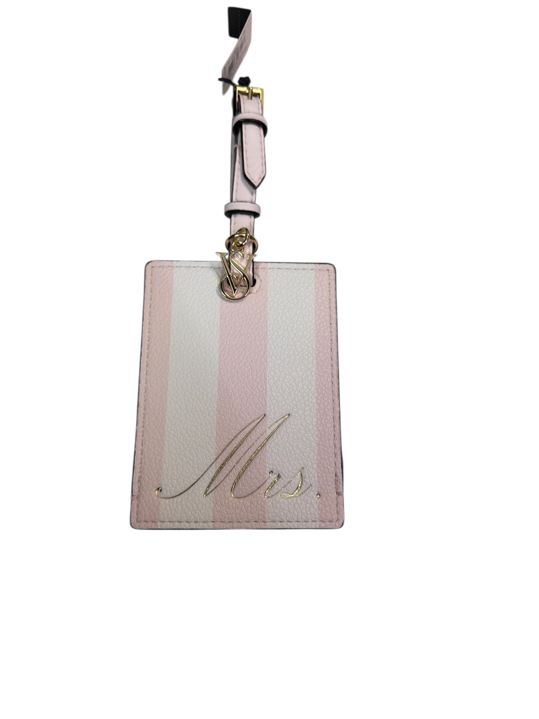 Victoria’s Secret Pink & White Striped Luggage Tag ID Holder Travel Strap Gold-Tone Hardware New