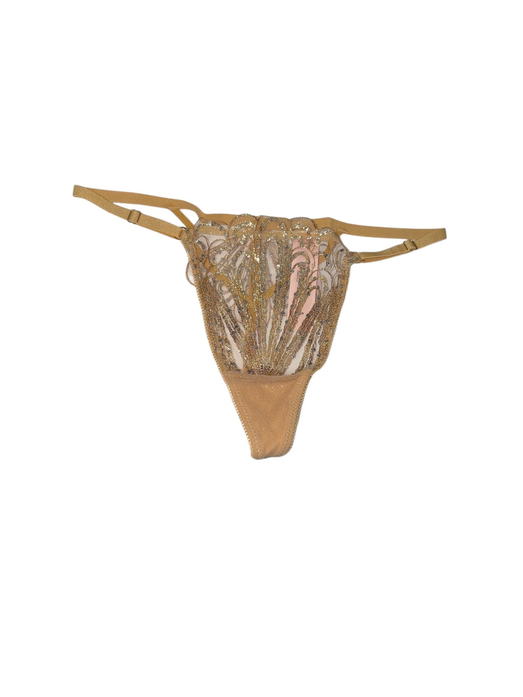 Victoria's Secret Very Sexy Showgirl Embroidered V-String Gold New