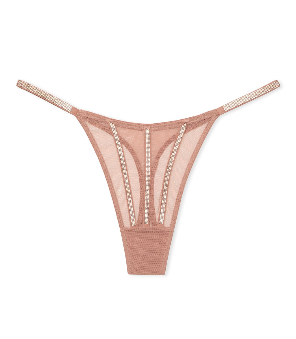 Victoria's Secret Fashion Show '24 Women's Sheer Shine Thong Panty, Almond Beige, Small