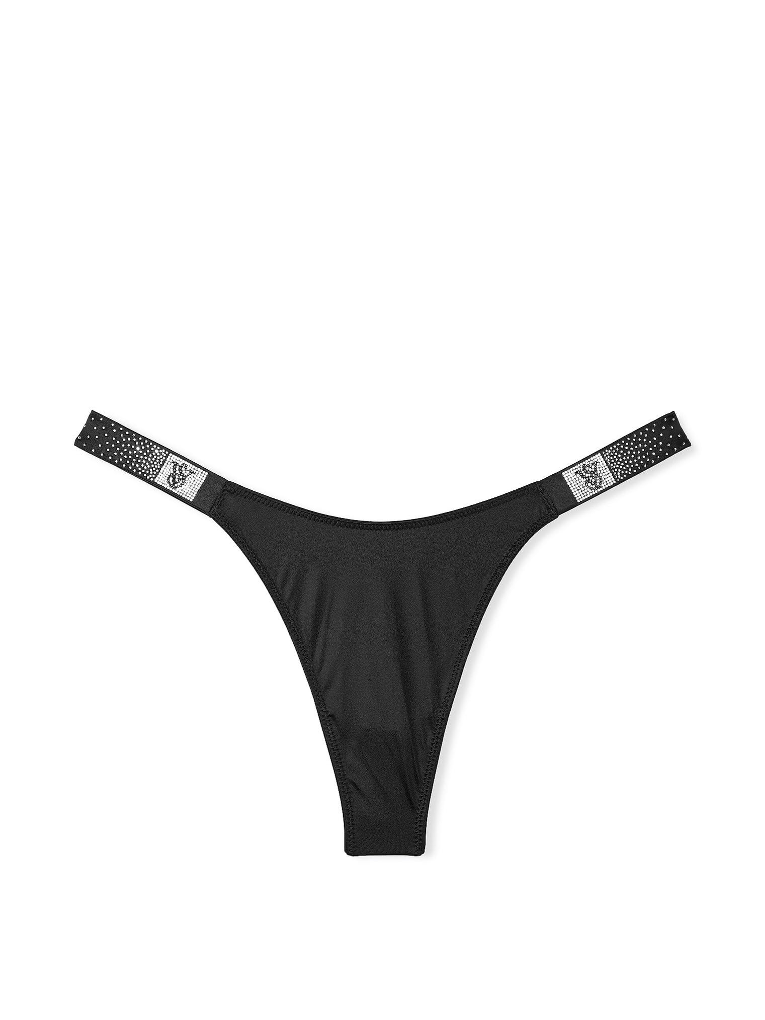 Victoria's Secret Scattered Shine Strap Smooth Thong Panty Medium Black