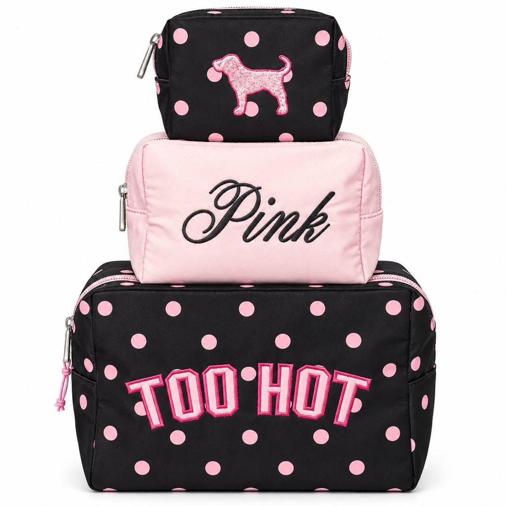 Victoria's Secret PINK Women's Makeup Bag Trio, Too Hot, O/S