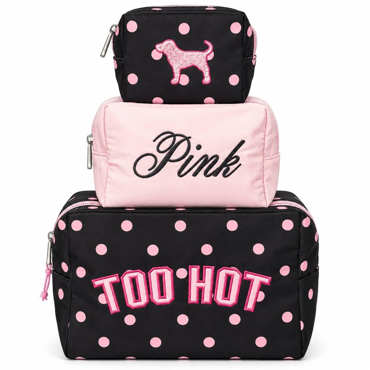 Victoria's Secret PINK Women's Makeup Bag Trio, Too Hot, O/S