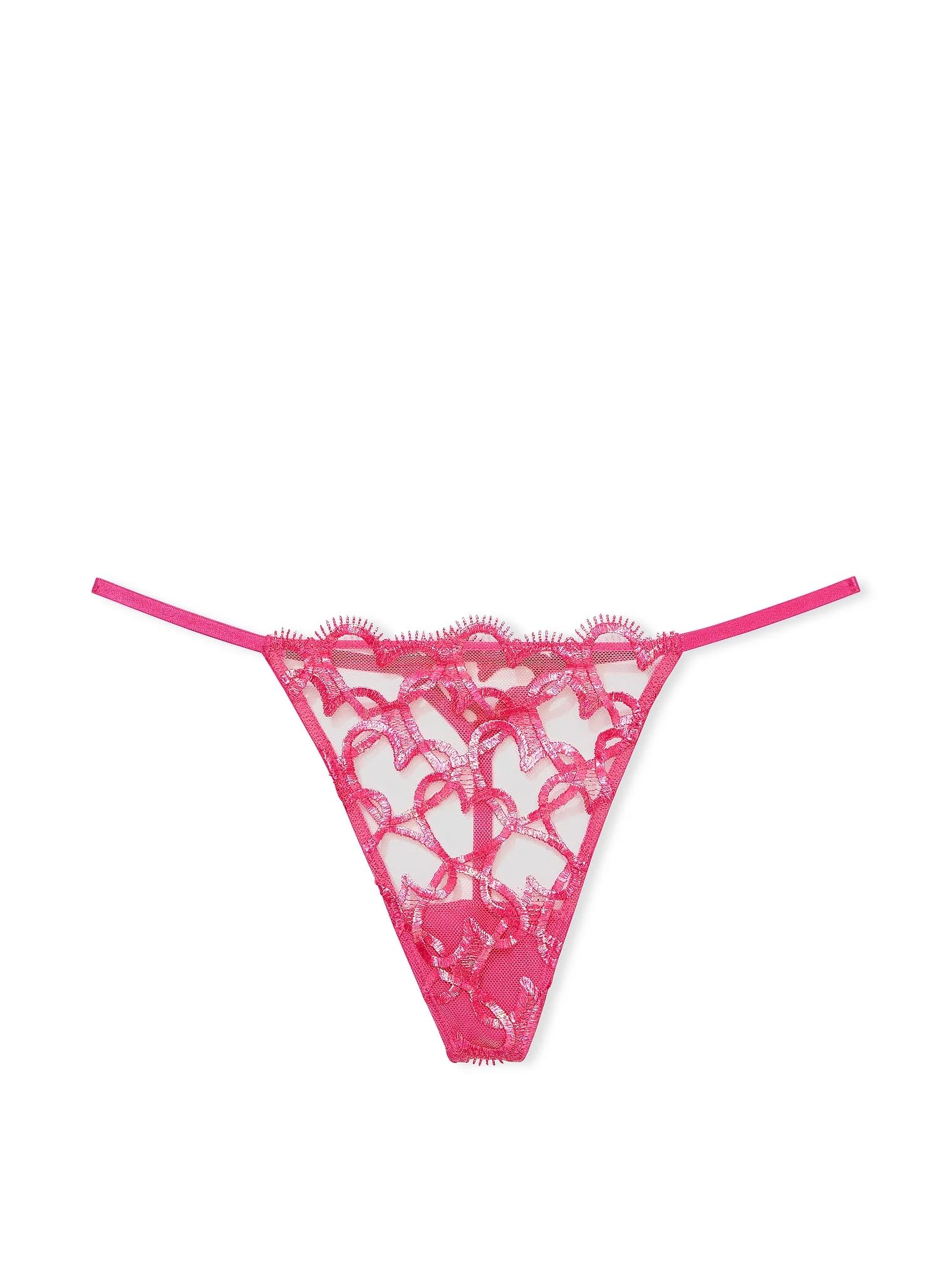 Victoria's Secret Dream Angels Heart Embroidery V-String Panty Pink New