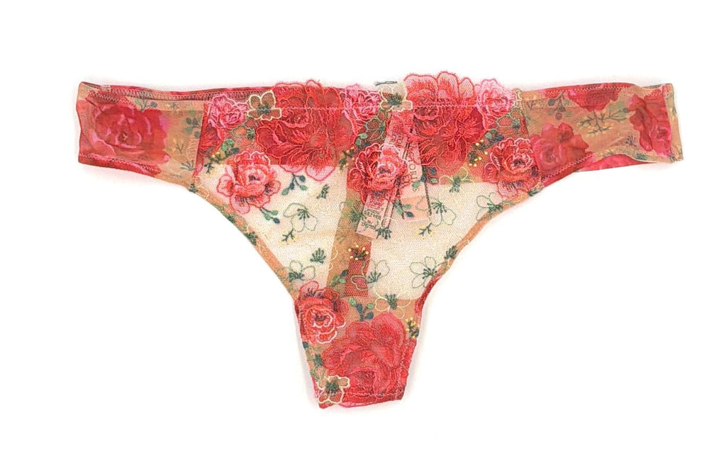 Victoria's Secret Women's Floral Embroidery Lace Thong Panty Medium