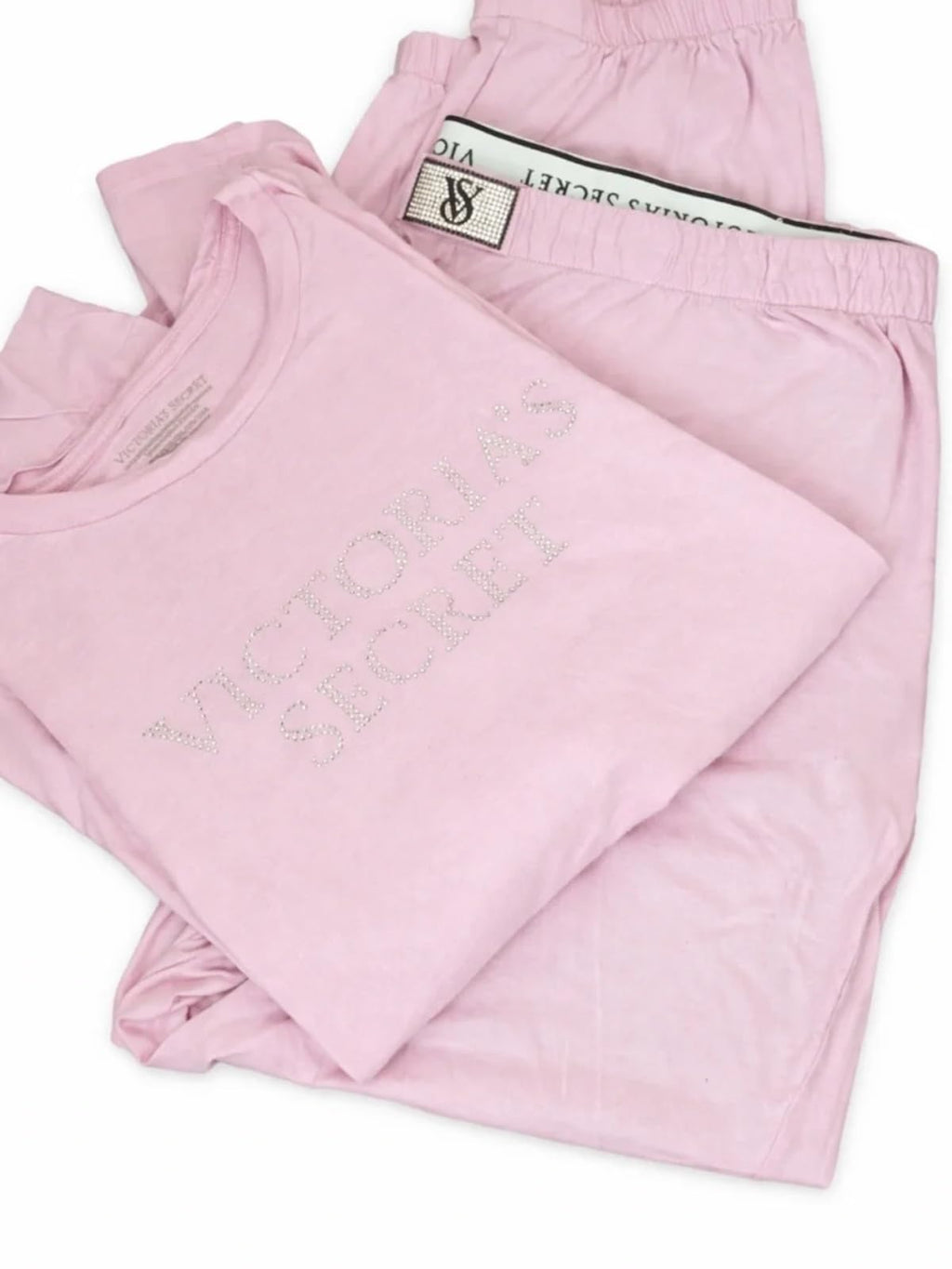 Victoria's Secret Cotton Rhinestone Logo Pajama Set Pink Large New