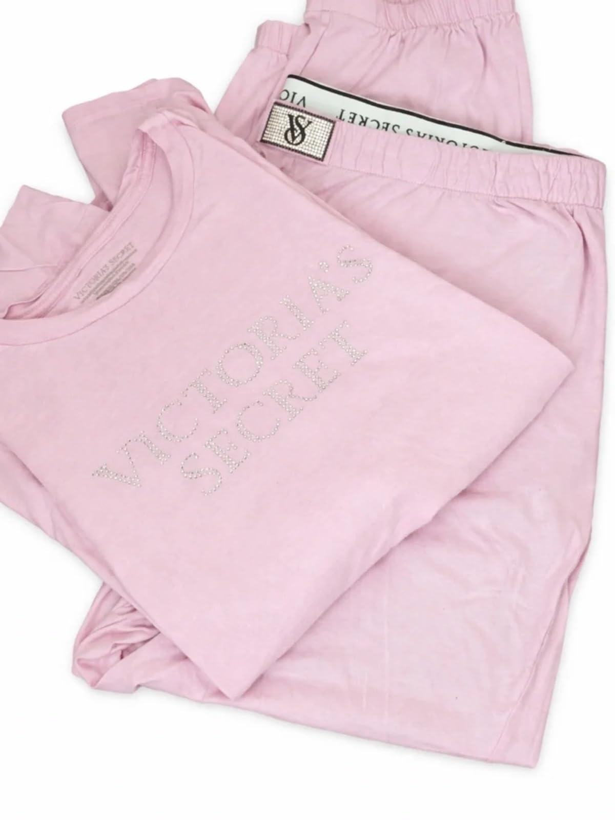 Victoria's Secret Cotton Rhinestone Logo Pajama Set Pink Large New