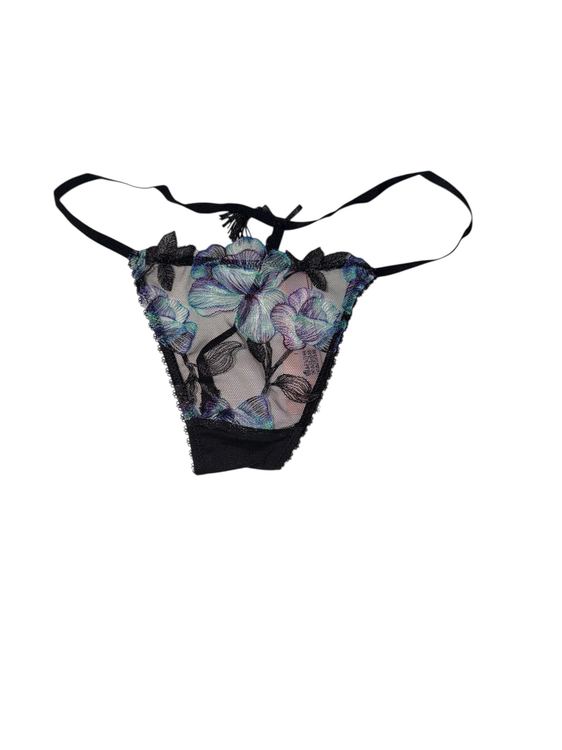Victoria's Secret Very Sexy Electric Orchid Embroidery V-String Panty Black New