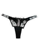 Victoria's Secret Very Sexy Lace Thong Panty Black Shine Strap New