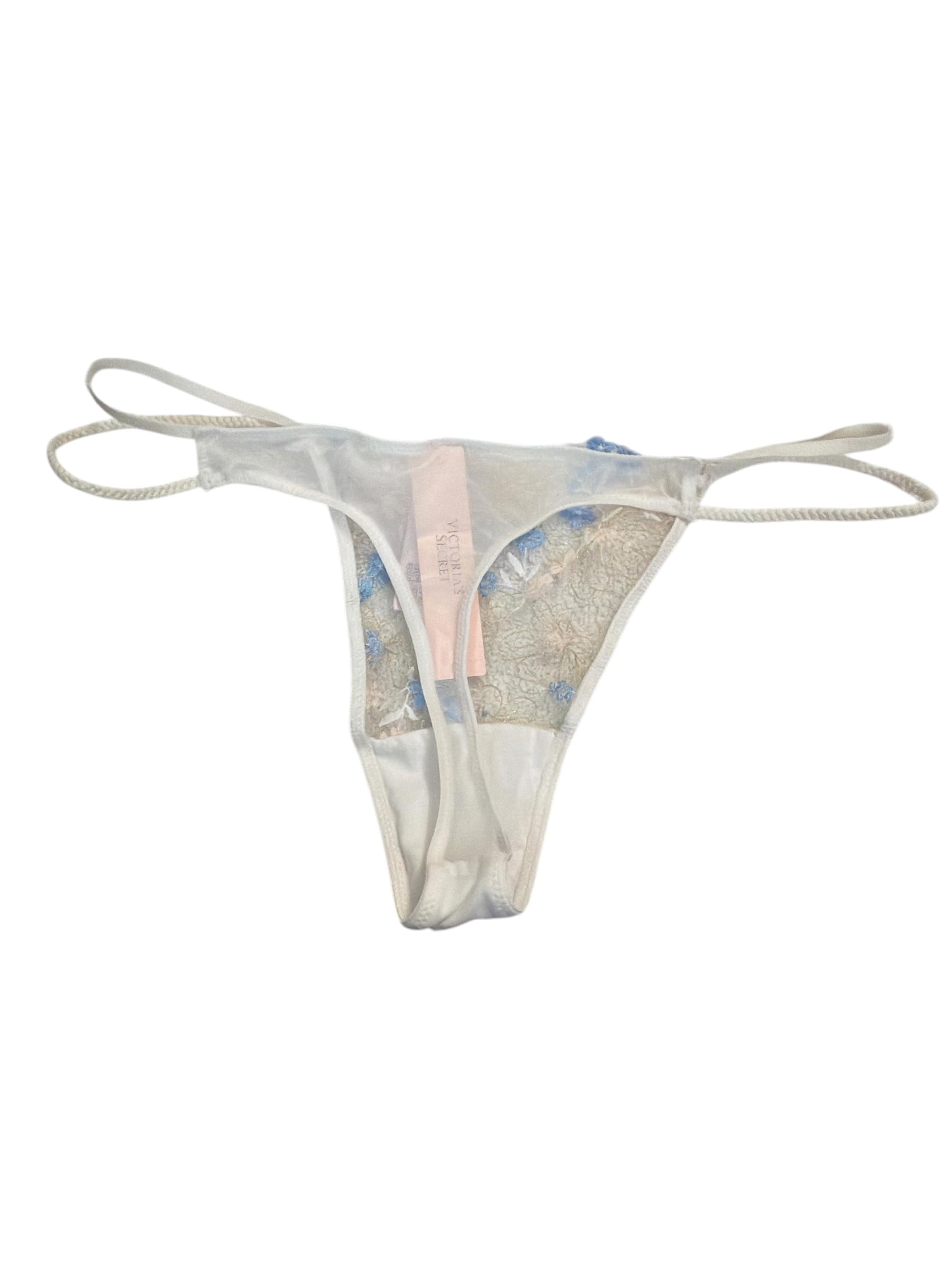 Victoria's Secret Embroidered Floral Thong Panty Sheer Lace White Blue Women’s Medium Lightweight
