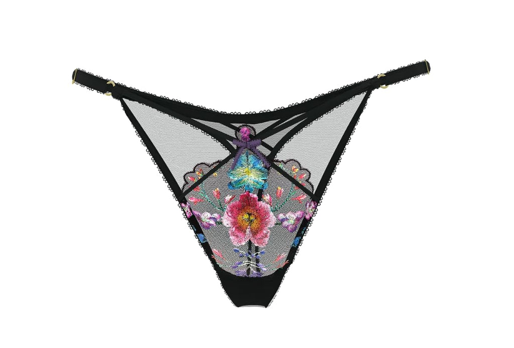 Victoria's Secret Very Sexy Embroidered Mesh High-Leg Thong Adjustable Black XL New