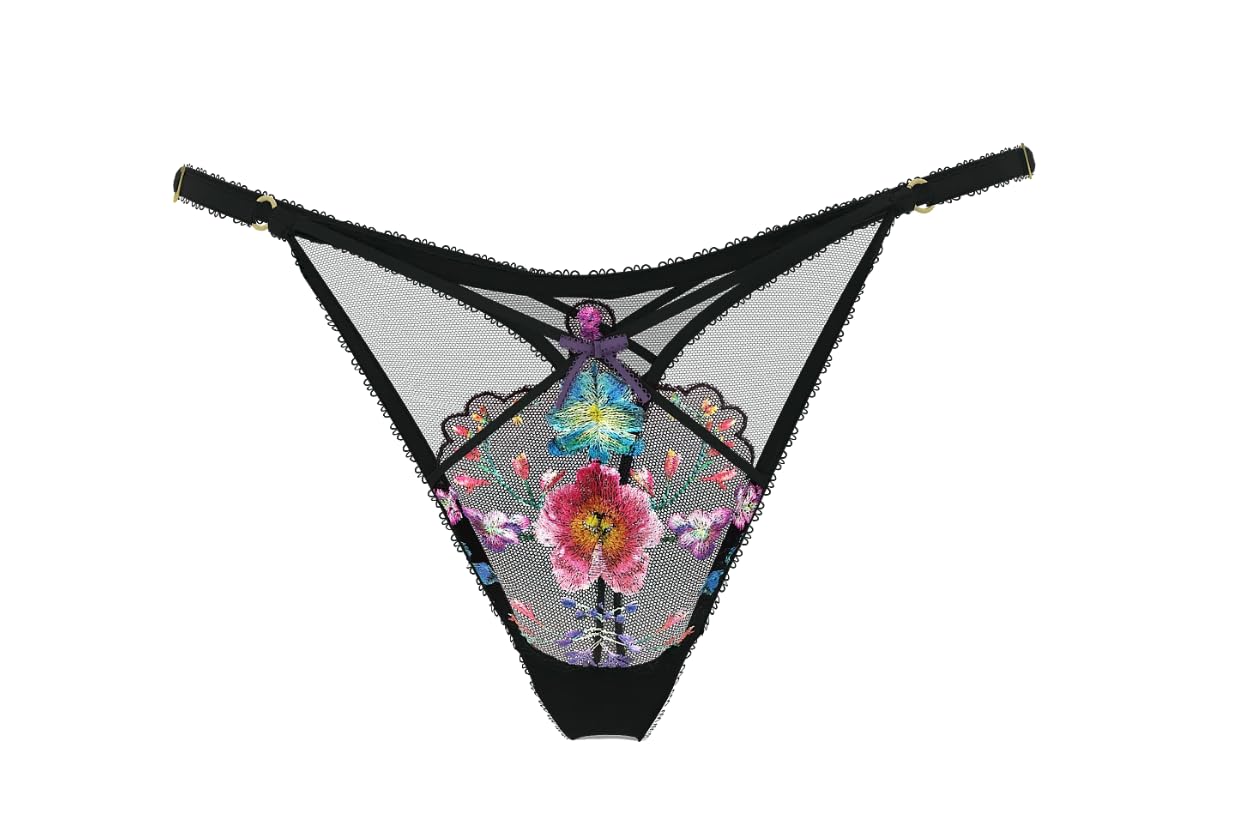Victoria's Secret Very Sexy Embroidered Mesh High-Leg Thong Adjustable Black XL New
