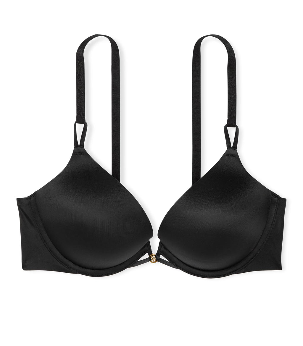 Victoria's Secret Bombshell Shine Strap Push Up Bra, Add 2 Cups, Moderate Coverage, Plunge Neckline, Lace, Bras for Women, Very Sexy Collection, Black (32A)