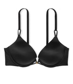 Victoria's Secret Bombshell Shine Strap Push Up Bra, Add 2 Cups, Moderate Coverage, Plunge Neckline, Lace, Bras for Women, Very Sexy Collection, Black (32A)