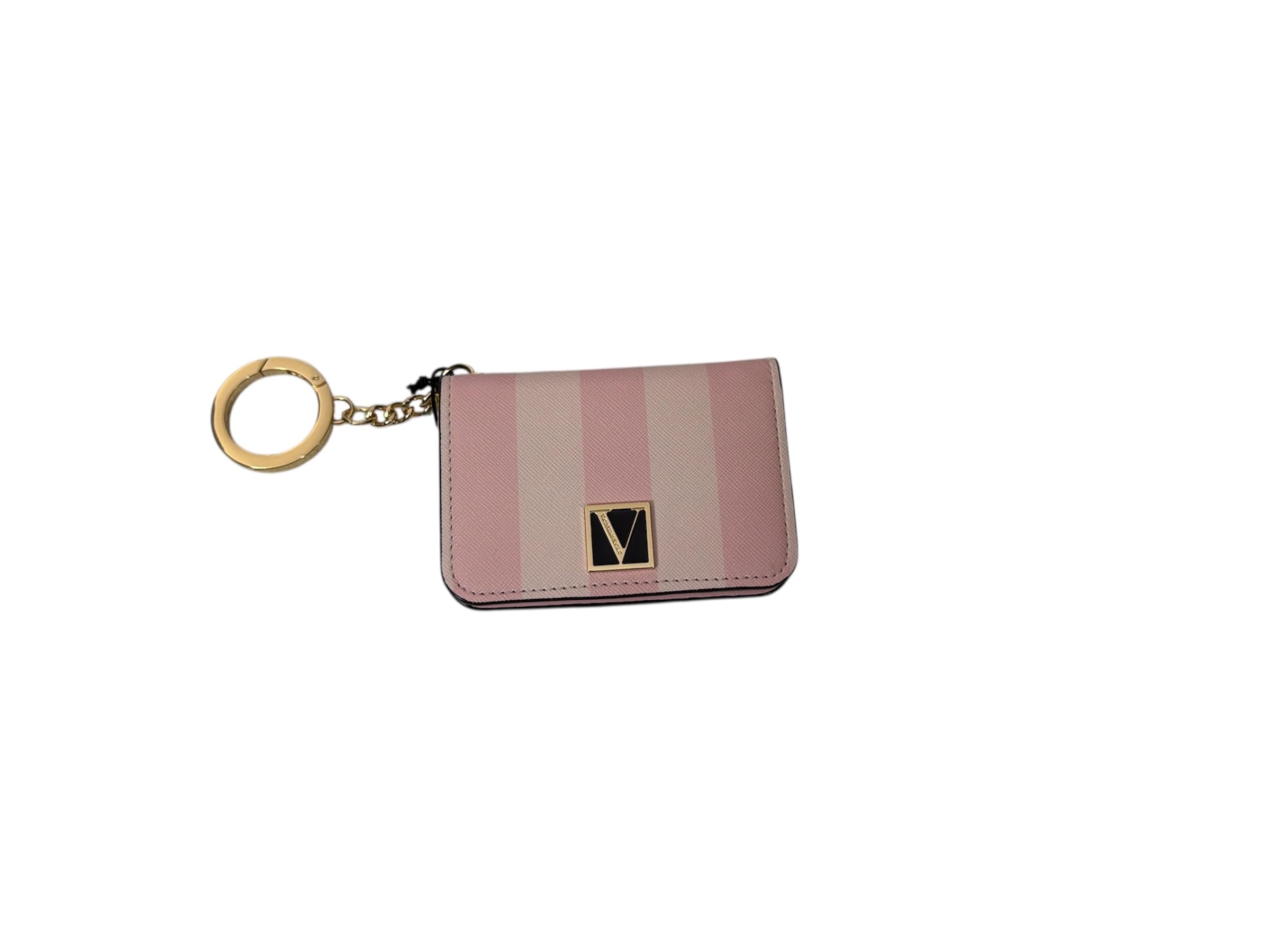 Victoria's Secret Pink Stripe Foldover Card Wallet Keychain – ID Holder Compact Mini Wallet New