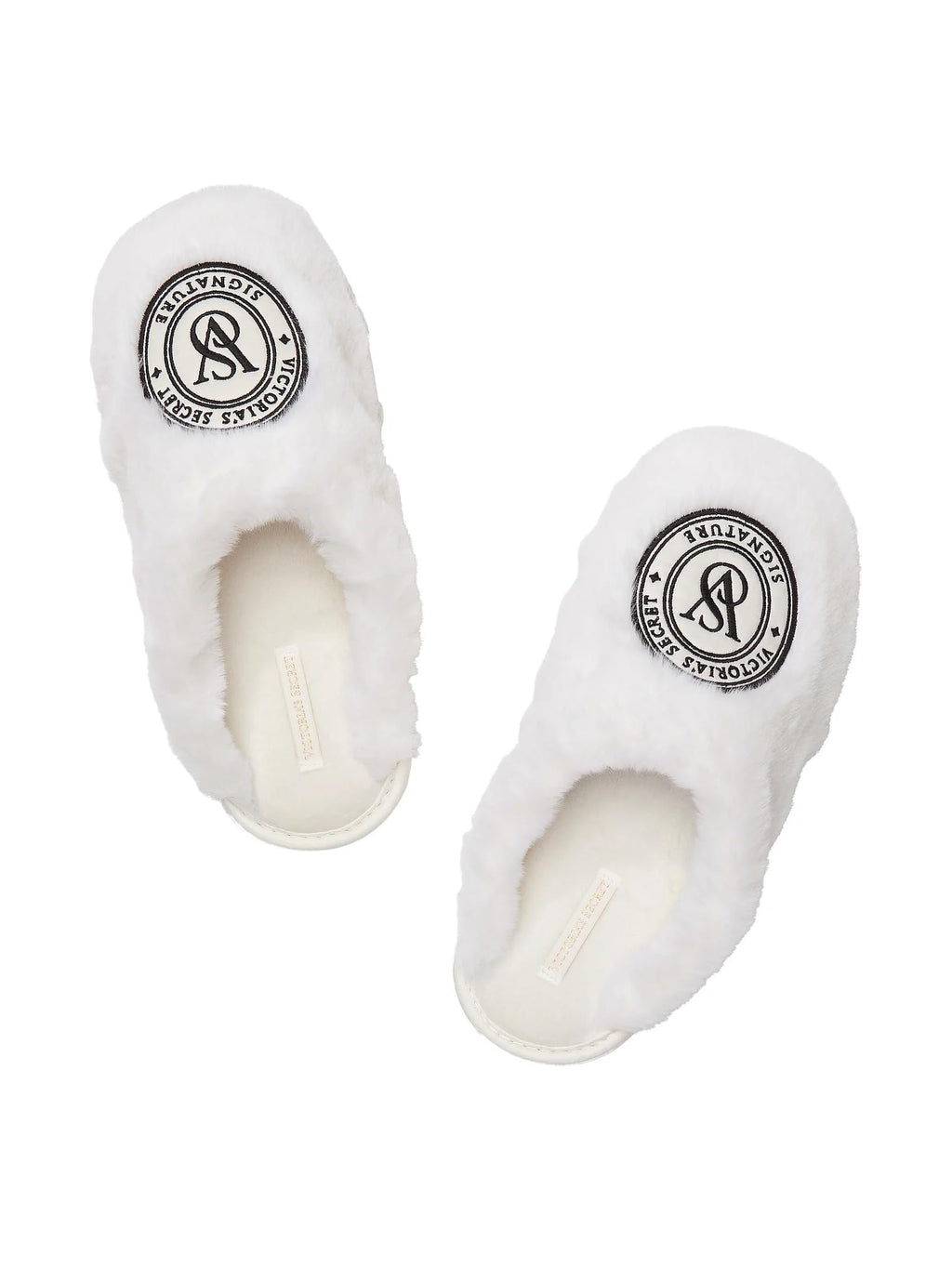 Victoria's Secret Luxe Plush Faux Fur Slippers White Closed Toe New