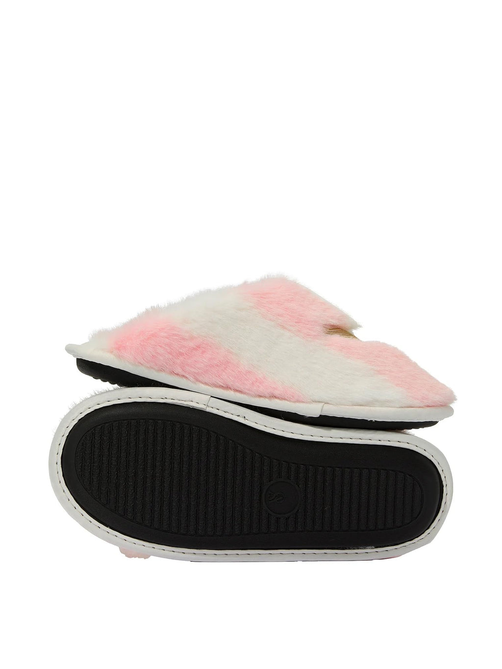 Victoria's Secret Luxe Plush Faux Fur Slippers Pink White Stripe New