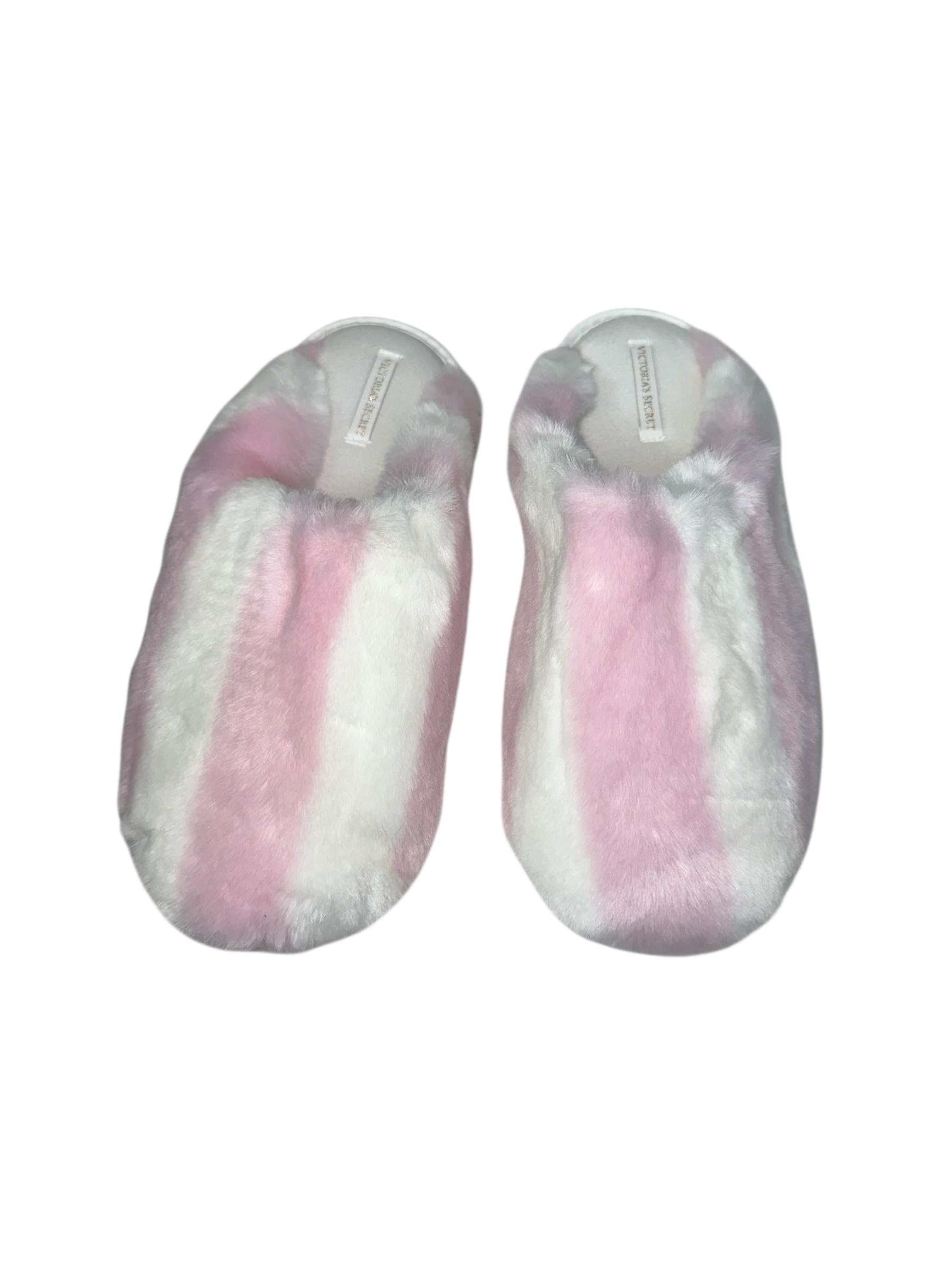 Victoria's Secret Luxe Plush Faux Fur Closed Toe Slippers White Pink New