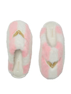 Victoria's Secret Luxe Plush Faux Fur Slippers Pink White Stripe New