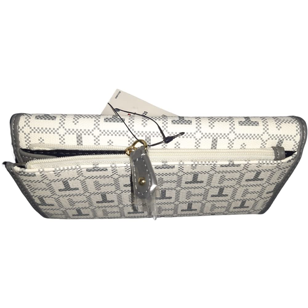 Tommy Hilfiger Women's Zipped Wallet with Card Holder and Many Compartments (White Grey), white grey