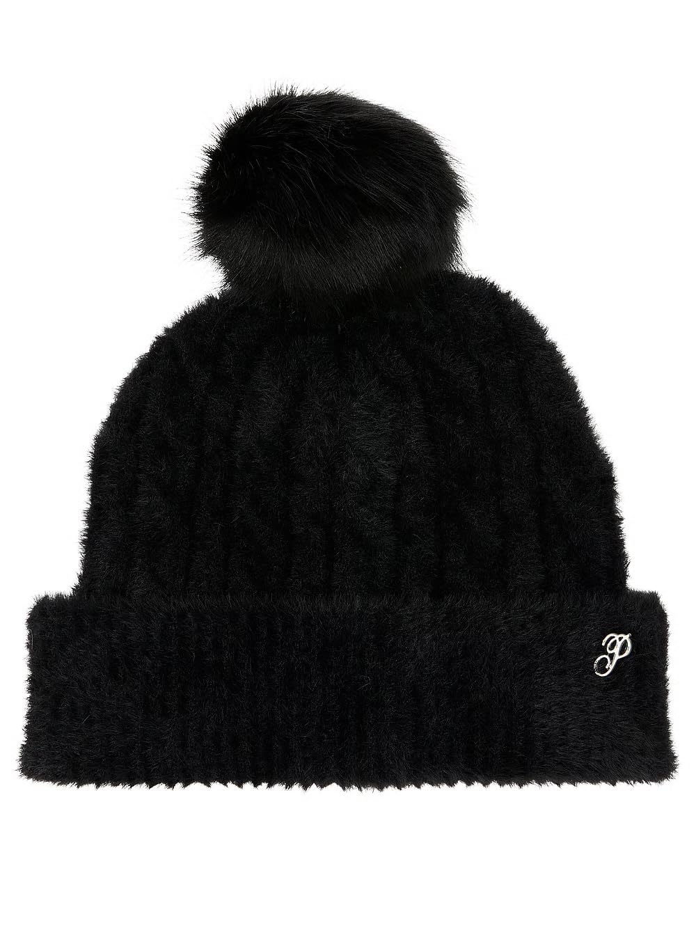Victoria's Secret Pink Fuzzy Feels Pom Beanie Hat Black One Size New