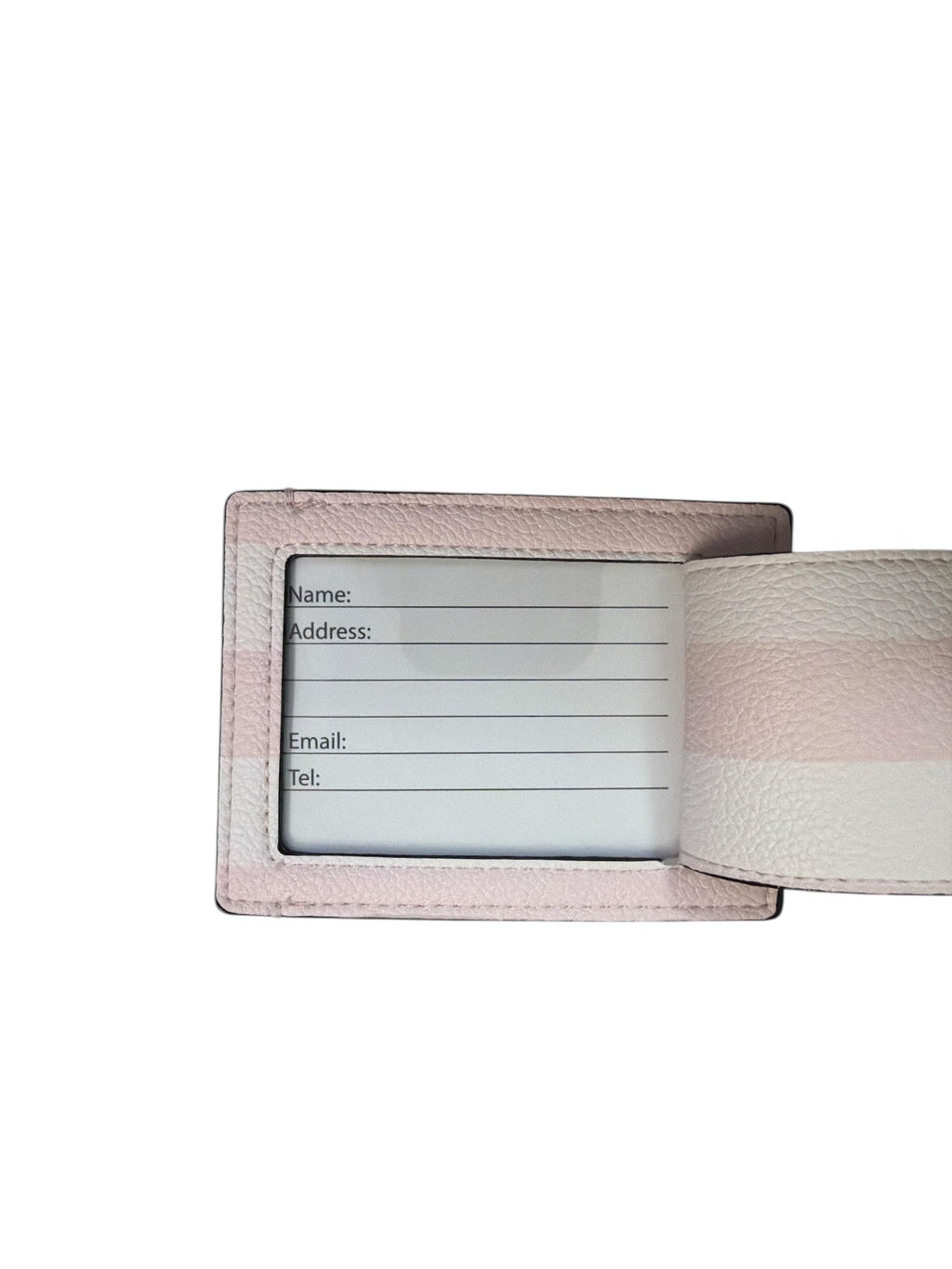 Victoria’s Secret Pink & White Striped Luggage Tag ID Holder Travel Strap Gold-Tone Hardware New