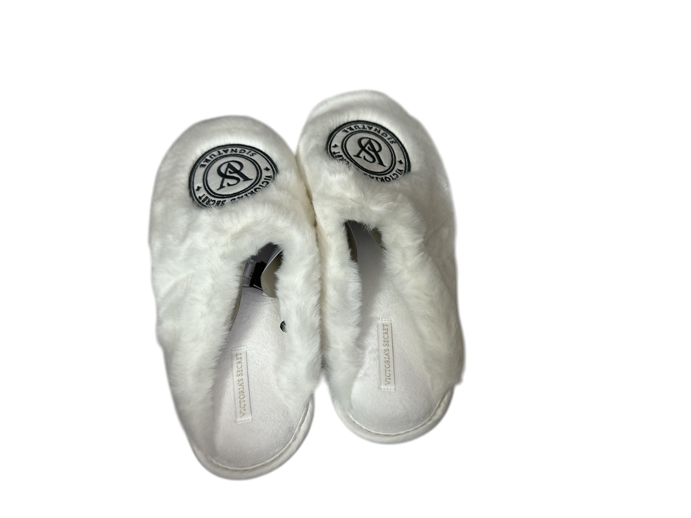 Victoria's Secret Luxe Plush Faux Fur Slippers White Closed Toe New