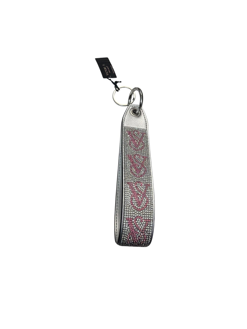 Victoria's Secret Rhinestone Wristlet Strap Keychain Gray Silver Pink New
