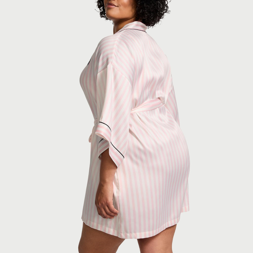 Victoria's Secret Short Satin Piped Robe, Iconic Stripe, XL/XXL
