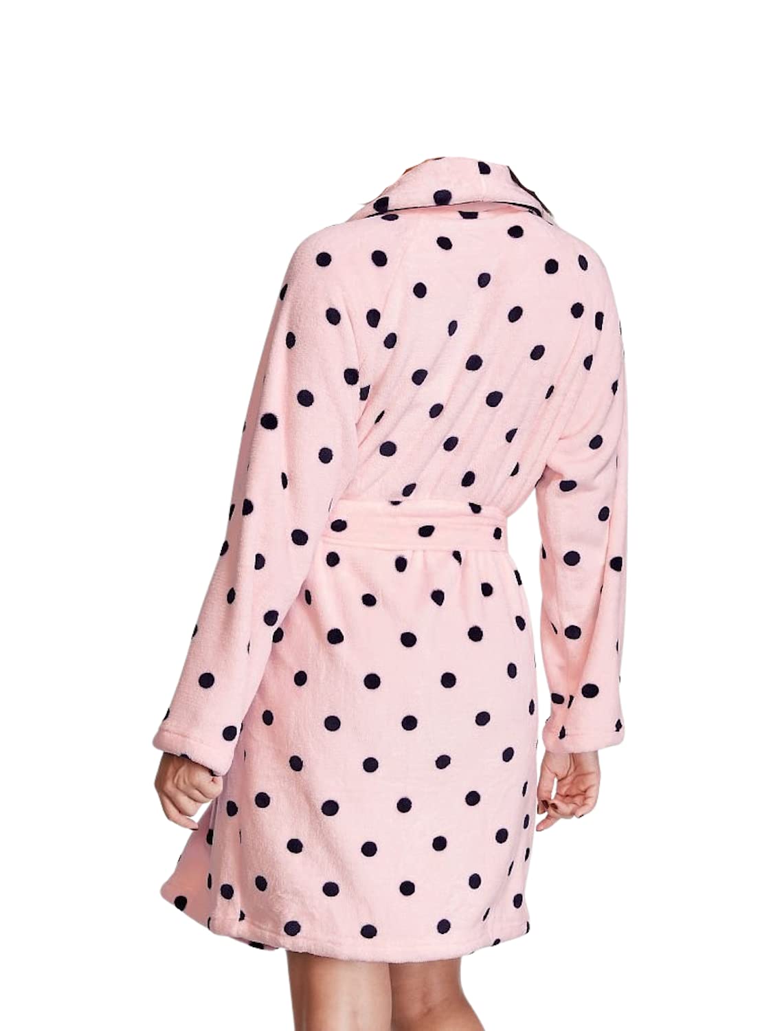 Victoria's Secret Short Cozy Robe Color Pink Black Dot Size Med/Large New