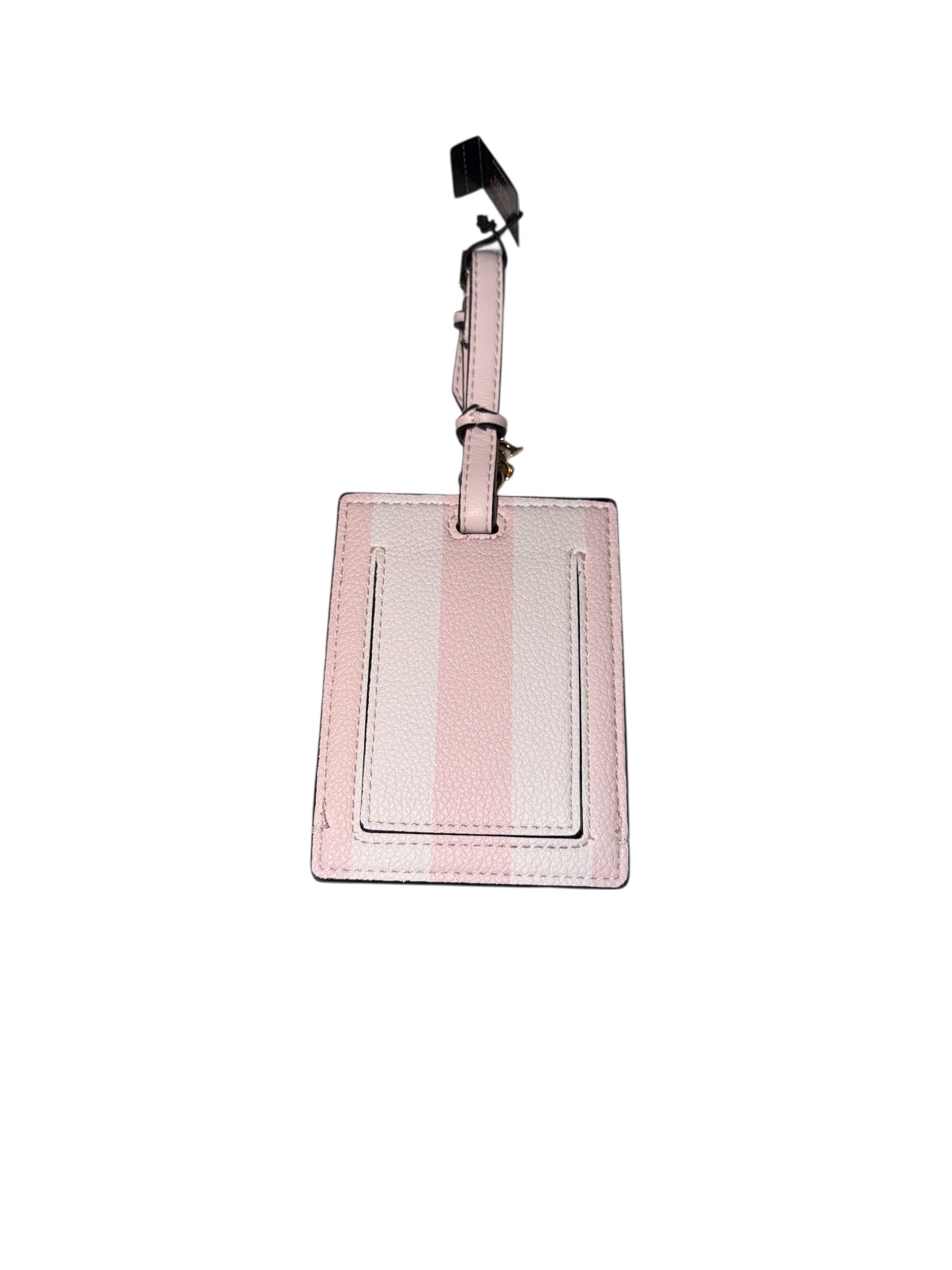 Victoria’s Secret Pink & White Striped Luggage Tag ID Holder Travel Strap Gold-Tone Hardware New
