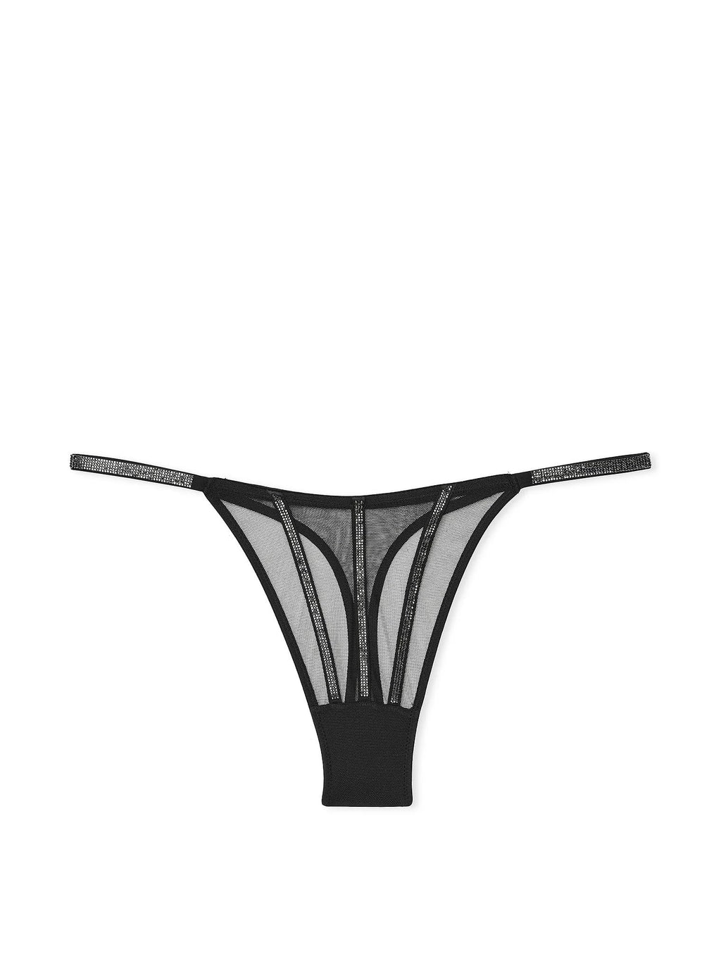 Victoria's Secret Sheer Shine Thong Panty Color Black New (US, Alpha, Small, Regular, Regular, Black Shine)