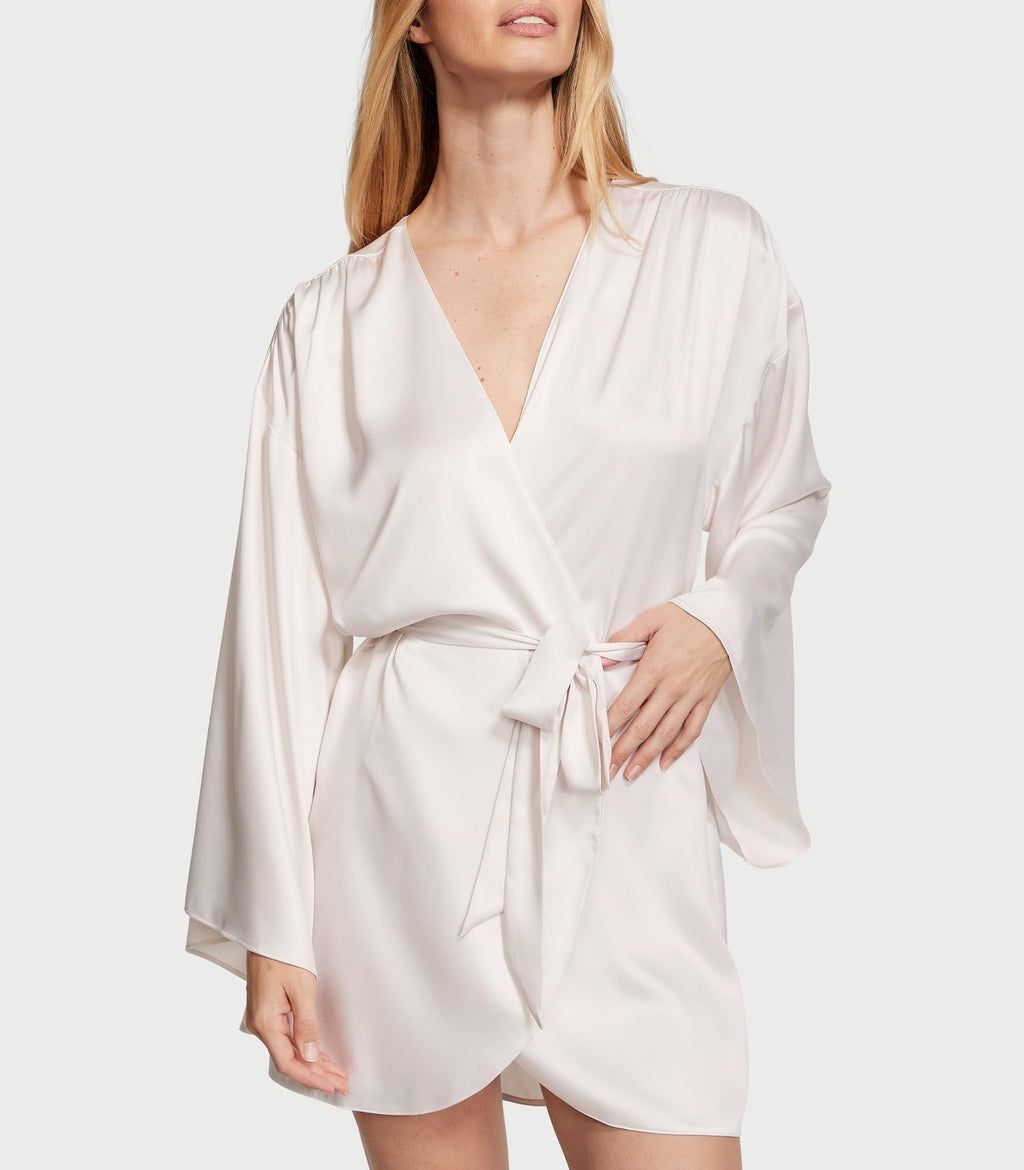 Victoria's Secret Satin Short Robe, White, XL/XXL