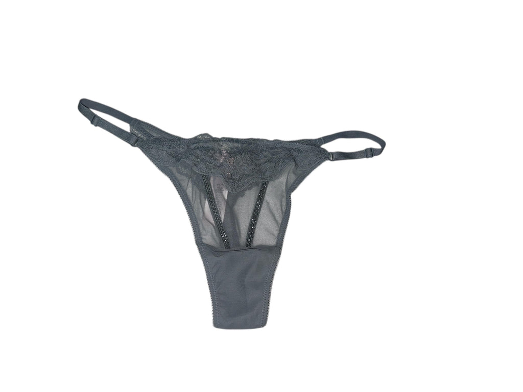 Victoria's Secret Rhinestone Sheer Shine Rose Adjustable String Thong Panty Color Gray New (US, Alpha, X-Large, Regular, Regular, Gray Shine)